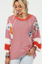 Load image into Gallery viewer, Striped Floral Patchwork Round Neck Top (multiple color options)
