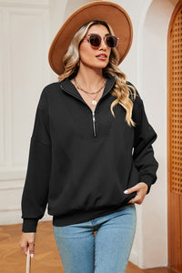 Half Zip Dropped Shoulder Sweatshirt (multiple color options)