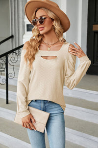 Cold Shoulder Square Neck Cutout Blouse (multiple color options)