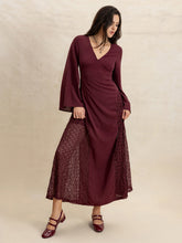 Load image into Gallery viewer, Lace Patchwork V-Neck Long Sleeve Midi Dress
