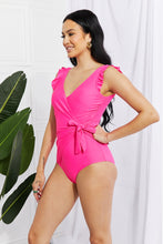 Load image into Gallery viewer, Float On Ruffle Faux Wrap One-Piece in Pink
