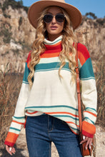 Load image into Gallery viewer, Contrast Striped Turtleneck Dropped Shoulder Sweater
