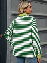 Load image into Gallery viewer, Striped Johnny Collar Long Sleeve Sweatshirt (multiple color options)
