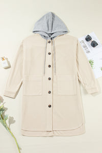 Drawstring Button Up Long Sleeve Hooded Jacket (2 color options)