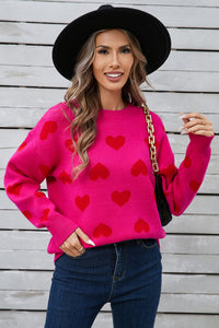 Heart Round Neck Long Sleeve Sweater (multiple color options)