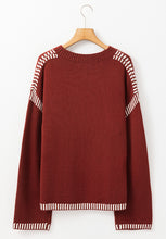 Load image into Gallery viewer, Striped Detail Round Neck Dropped Shoulder Sweater
