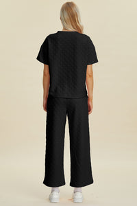 Texture Round Neck Short Sleeve Top and Pants Set  (multiple color options)