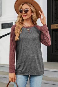 Heathered Round Neck Long Sleeve Top (multiple color options)