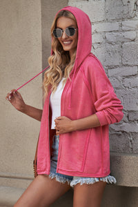 Exposed Seam Zip Up Long Sleeve Drawstring Hoodie (multiple color options)