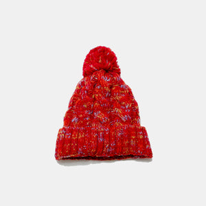 Contrast Cable-Knit Hat with Pompom (multiple color options)