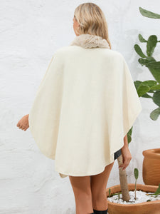 Fuzzy Trim Open Front Poncho (multiple color options)