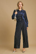 Load image into Gallery viewer, Elastic Waist Striped Wide Leg Velvet Pants in Navy
