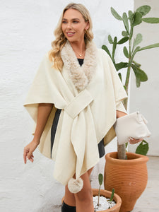 Fuzzy Trim Open Front Poncho (multiple color options)