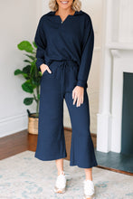 Load image into Gallery viewer, Textured Collared Neck Top and Wide Leg Pants Set (multiple color options)
