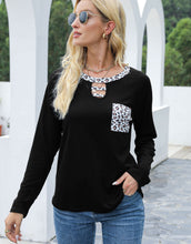 Load image into Gallery viewer, Cutout Leopard Round Neck Long Sleeve T-Shirt (multiple color options)
