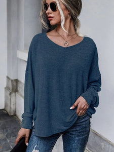 Double Tie Drop Shoulder Long Sleeve Top (multiple color options)