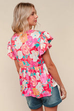 Load image into Gallery viewer, Feeling Femme' Coral Floral Print Folded Short Sleeve Babydoll Top
