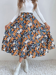 Printed Elastic Waist Midi Skirt (multiple color/print options)