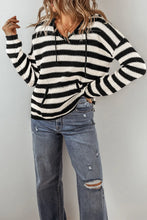 Load image into Gallery viewer, Drawstring Striped Long Sleeve Hooded Sweater (2 color options)
