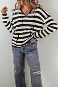 Drawstring Striped Long Sleeve Hooded Sweater (2 color options)