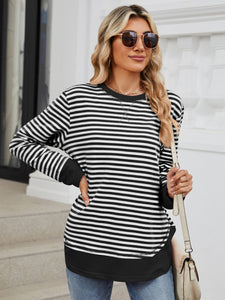 Striped Round Neck Long Sleeve Sweatshirt (multiple color options)