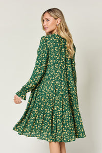 Printed Ruffle Hem Long Sleeve Tiered Dress (multiple color options)