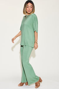 Bamboo Drop Shoulder T-Shirt and Flare Pants Set (multiple color options)