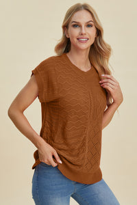 Cable-Knit Round Neck Cap Sleeve Sweater (multiple color options)