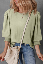 Load image into Gallery viewer, Textured Round Neck Three-Quarter Sleeve Blouse
