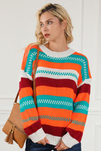 Load image into Gallery viewer, Contrast Striped Round Neck Long Sleeve Sweater
