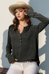 Notched Thumbhole Long Sleeve Top (multiple color options)