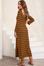 Load image into Gallery viewer, Slit Striped Round Neck Midi Dress (multiple color options)
