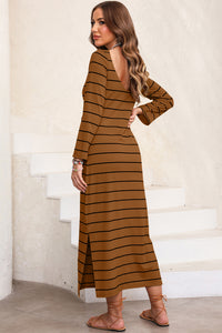 Slit Striped Round Neck Midi Dress (multiple color options)