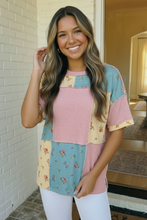 Load image into Gallery viewer, Patchwork Floral Waffle Knit Top

