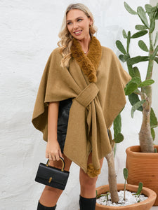 Fuzzy Trim Open Front Poncho (multiple color options)