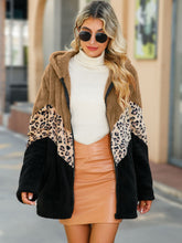 Load image into Gallery viewer, Leopard Color Block Hooded Teddy Jacket
