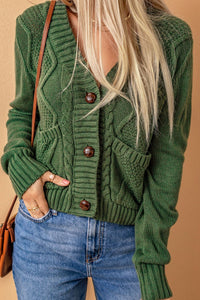 Cable-Knit Button Down V-Neck Cardigan (multiple color options)