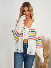 Load image into Gallery viewer, Drawstring Striped Dropped Shoulder Hooded Cardigan
