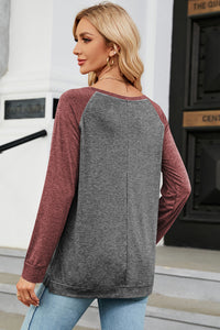 Heathered Round Neck Long Sleeve Top (multiple color options)