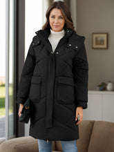 Load image into Gallery viewer, Long Sleeve Longline Hooded Winter Coat with Pockets (multiple color options)
