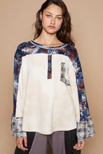 Load image into Gallery viewer, POL Round Neck Plaid Contrast Star Patch Blouse
