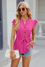 Load image into Gallery viewer, Eyelet Notched Cap Sleeve Blouse (multiple color options)
