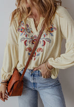 Load image into Gallery viewer, Embroidered Notched Long Sleeve Blouse
