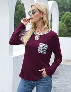 Cutout Leopard Round Neck Long Sleeve T-Shirt (multiple color options)