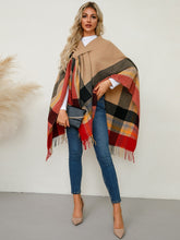 Load image into Gallery viewer, Fringe Contrast Plaid Poncho (multiple color options)
