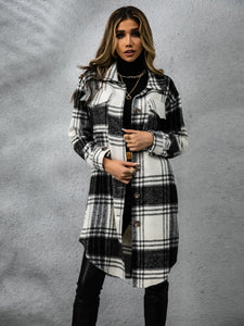 Plaid Collared Neck Long Sleeve Coat (multiple color options)