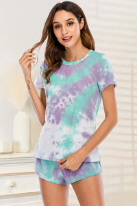 Tie-Dye Round Neck Short Sleeve Top and Shorts Lounge Set  (multiple color options)