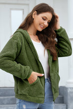 Load image into Gallery viewer, Zip Up Long Sleeve Fuzzy Hooded Outerwear (multiple color options)
