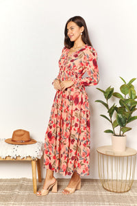 Weekend Away Floral Frill Trim Flounce Sleeve Plunge Maxi Dress (2 color options)