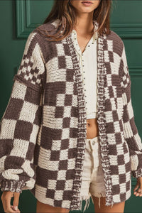 Checkered Open Front Long Sleeve Cardigan (multiple color options)